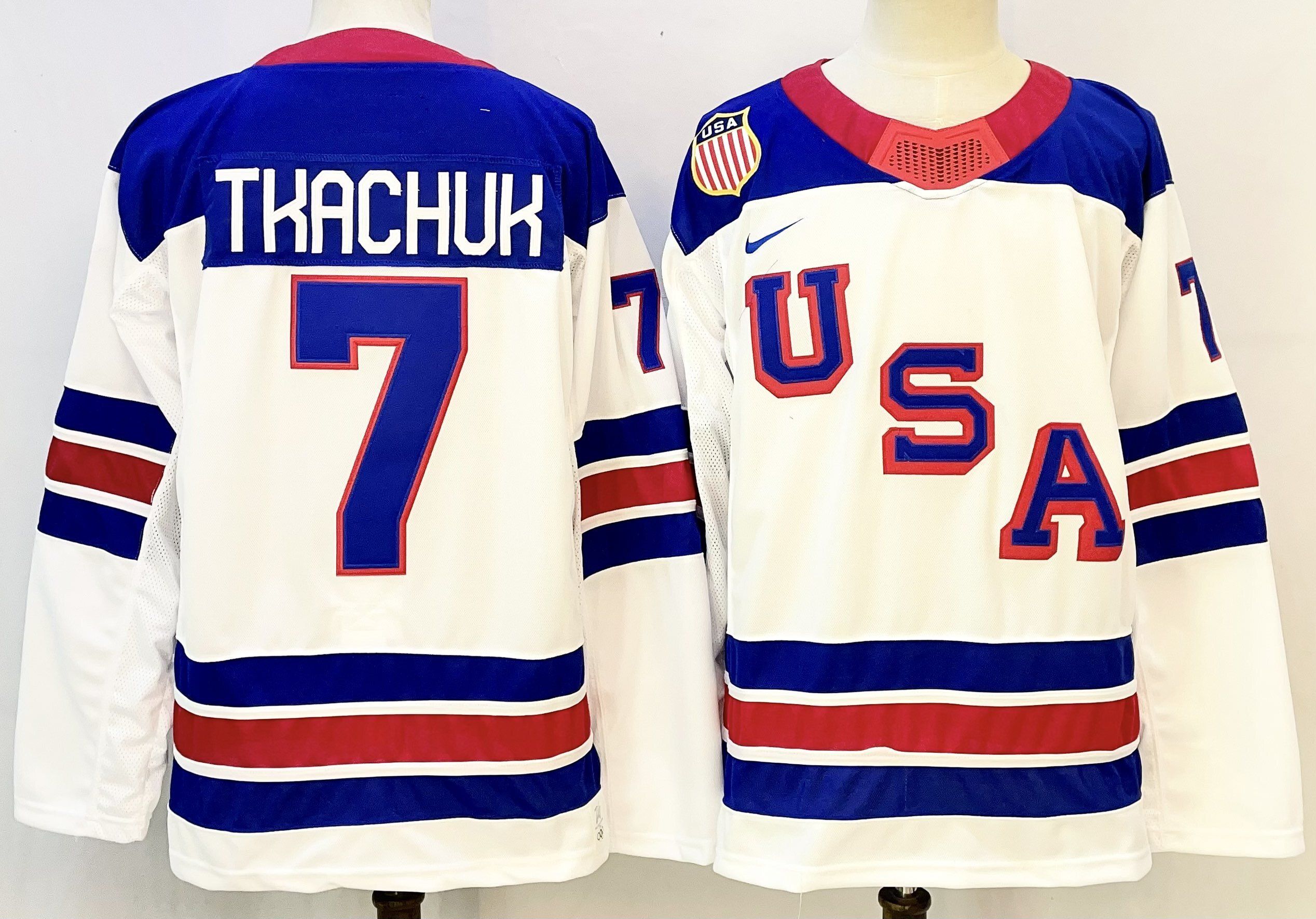 Men USA #7 Tkachuk White Nike 2026 NHL jersey 01